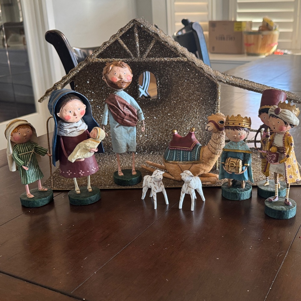Lori C Mitchell 11 piece Nativity Scene with Figurines and metal barn
